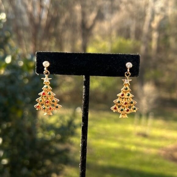 HOLIDAY🎄🎄EISENBERG ICE Gold Swarovski Crystal Dangle Tree EARRINGS - Picture 5 of 9